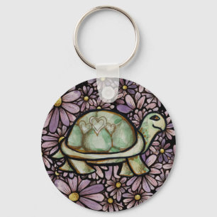 Floral Turtle Love cute Turtles Heart shell        Key Ring