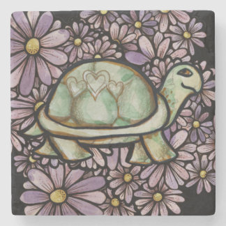 Floral Turtle Love cute Turtles Heart shell Stone Coaster