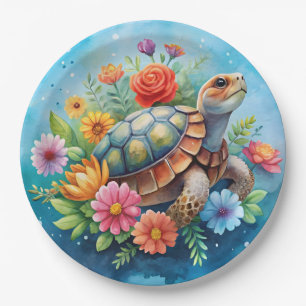 Floral Turtle Paper Plate