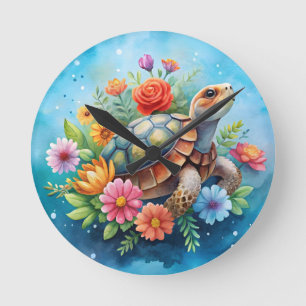 Floral Turtle Round Clock