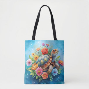 Floral Turtle Tote Bag