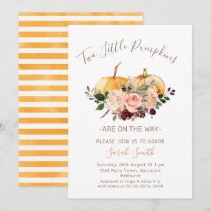 Floral Twins Two Little Pumpkins Baby Shower Invitation