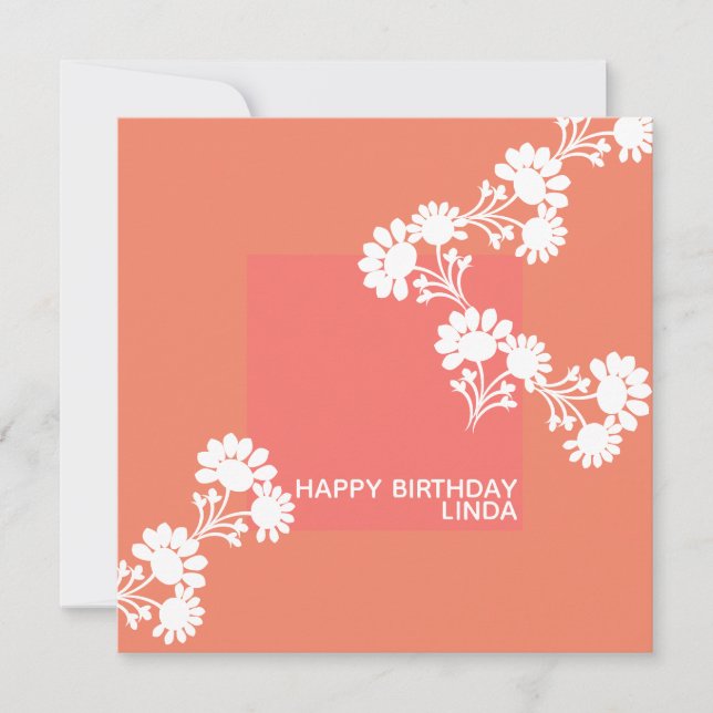 Floral Two Colour Block Orange llustration Card (Front)