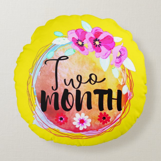 Floral Two Month Old Baby Milestone Label Round Pi Round Cushion (Front)