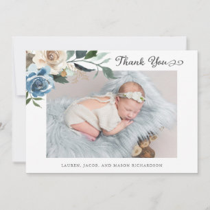 Floral Two Photo Baby Birth Announcement Thank You
