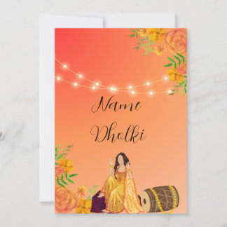 Floral two tone orange Dholki night invitation