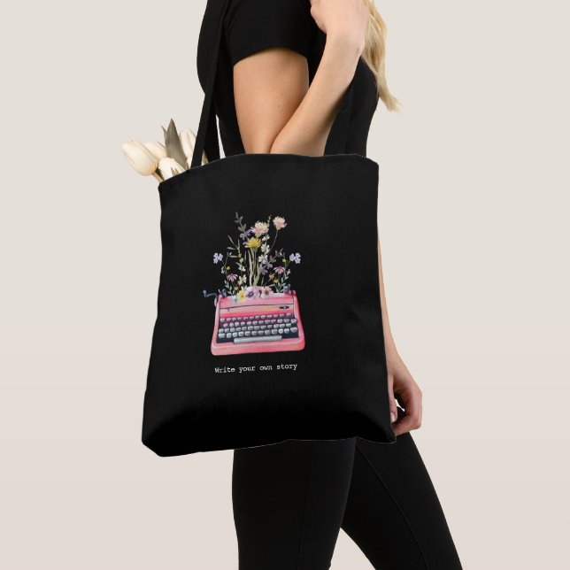 Floral Typewriter Elegant Tote Bag (Close Up)