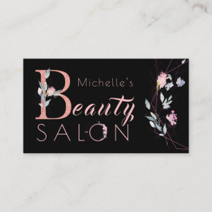 Floral typography glitter pink black glam salon business card