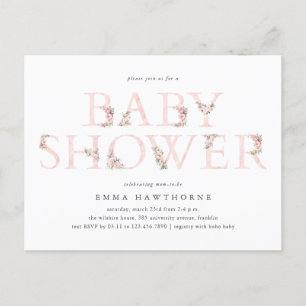 Floral Typography Pink Baby Shower Invitation Postcard