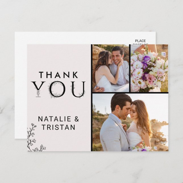 Floral Typography Thank You Photo Postcard (Front/Back)