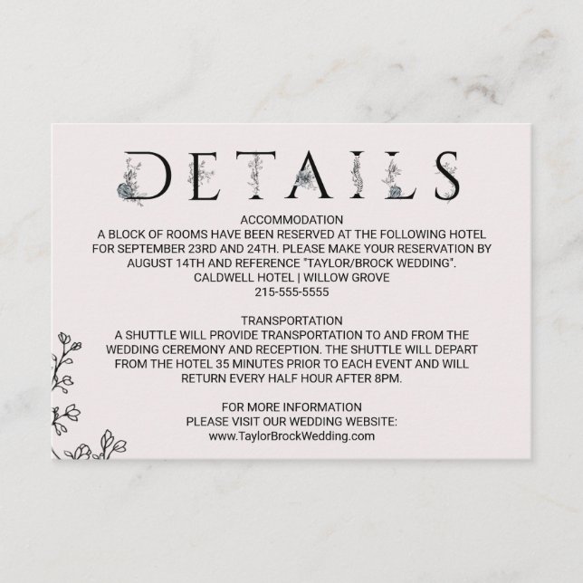 Floral Typography Wedding Details Card (Front)