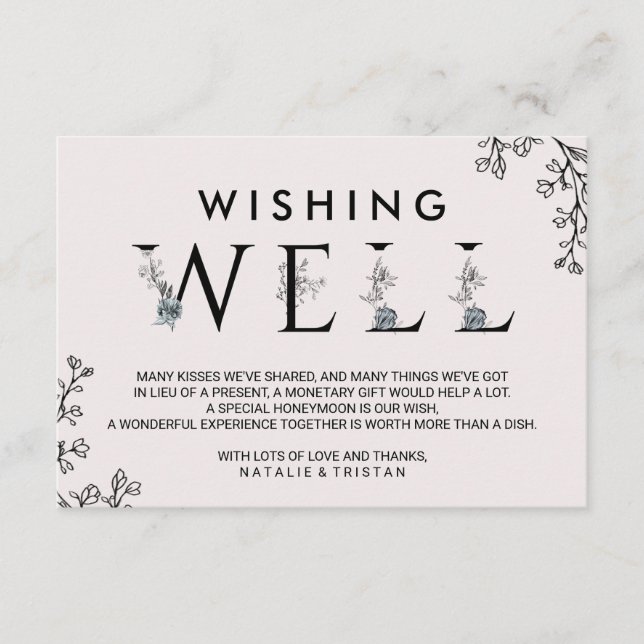 Floral Typography Wedding Wishing Well Enclosure Card (Front)