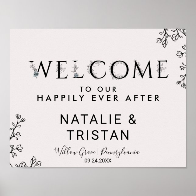 Floral Typography Welcome Wedding Poster (Front)