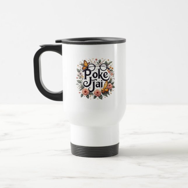 Floral Typography with Quirky Charm Travel Mug (Left)