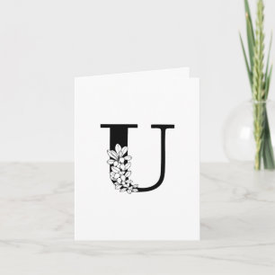 Floral U Monogram On White Note Card