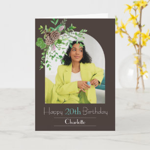 Floral U shape photo personalise Birthday greeting Card