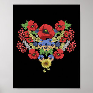 Floral Ukraine Poppies Viburnum Vintage Ukrainian  Poster