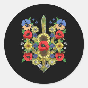 Floral Ukraine Trysub Cute Red Poppies Ukrainian V Classic Round Sticker