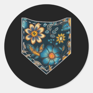 Floral Ukrainian Pocket Tee Retro Summer Flowers U Classic Round Sticker