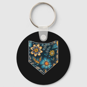 Floral Ukrainian Pocket Tee Retro Summer Flowers U Key Ring
