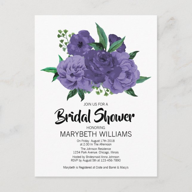 Floral Ultra Violet Purple Bridal Shower Card (Front)