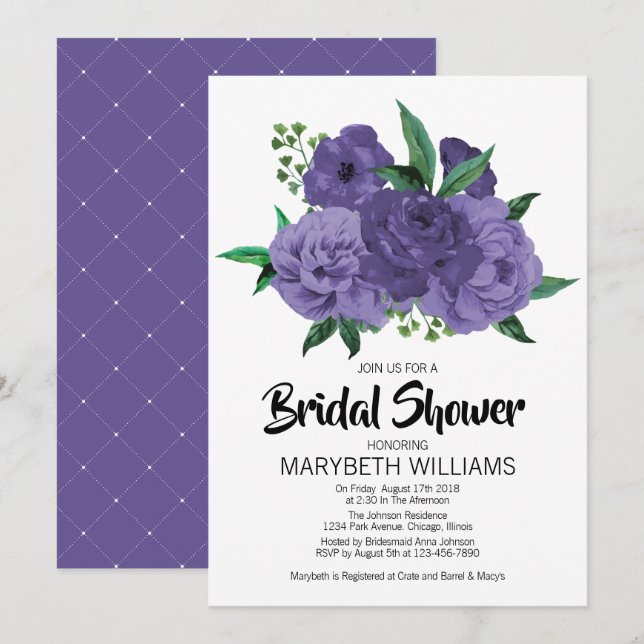 Floral Ultra Violet Purple Bridal Shower Card (Front/Back)