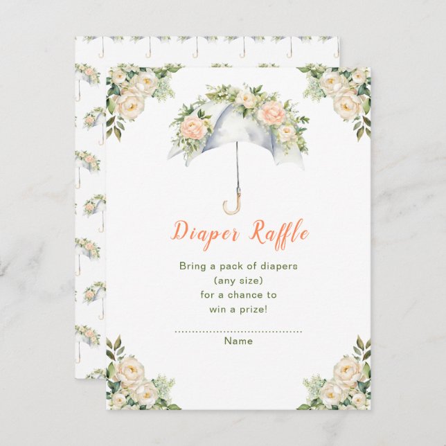 Floral Umbrella Baby Shower Diaper Raffle Enclosure Card (Front/Back)