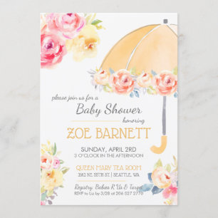 Floral Umbrella Baby Shower Personalise RSVP Invitation