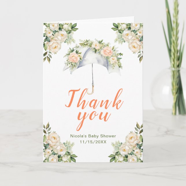 Floral Umbrella Baby Shower Thank You Card (Front)