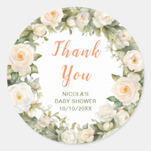 Floral Umbrella Baby Shower Thank You Classic Round Sticker