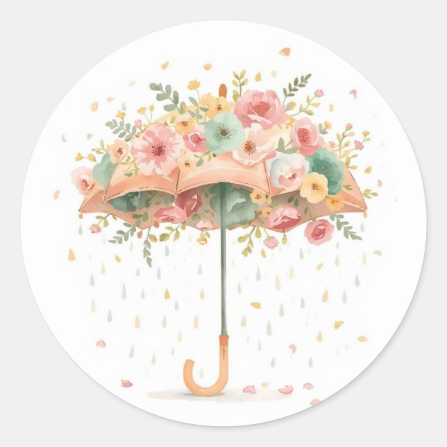 Floral Umbrella Baby Sprinkle Favour Sticker (Front)