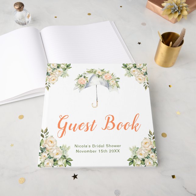 Floral Umbrella Bridal Shower Guest Book (Front Open)