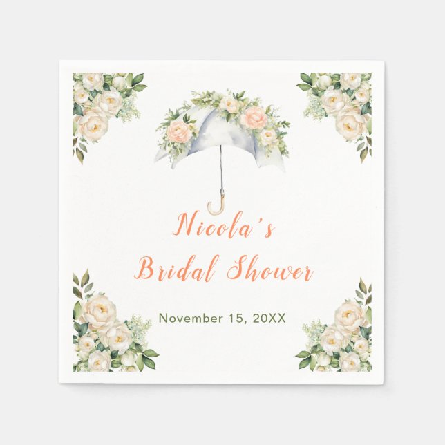 Floral Umbrella Bridal Shower Napkin (Front)