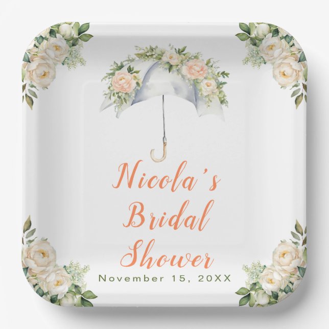 Floral Umbrella Bridal Shower Paper Plate (Front)