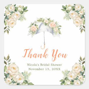 Floral Umbrella Bridal Shower Square Sticker