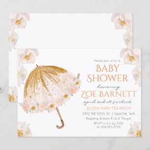 Floral Umbrella Glitter Baby Shower Invitation