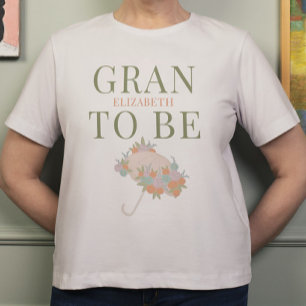 Floral Umbrella GRAN TO BE TEXT BACK Baby Shower T-Shirt