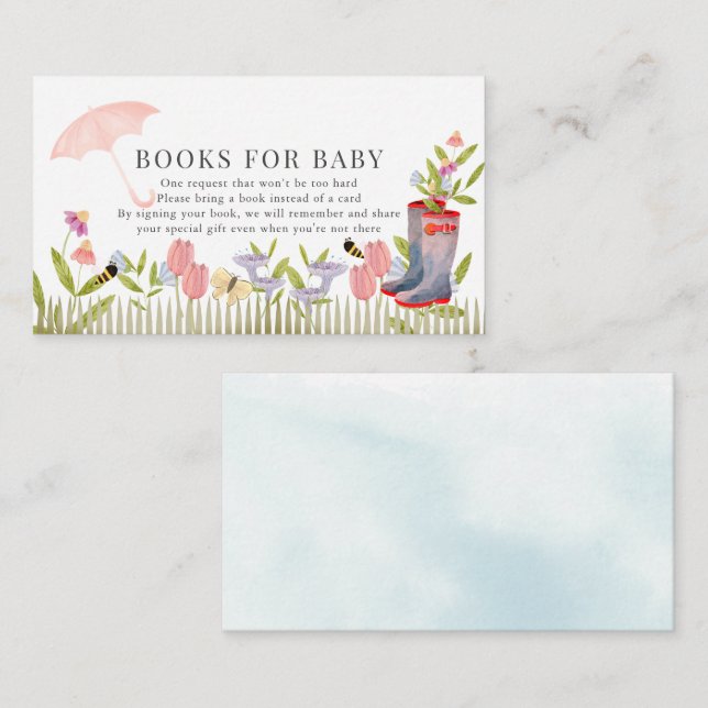 Floral Umbrella Rain Boots Book Request Enclosure Card (Front/Back)