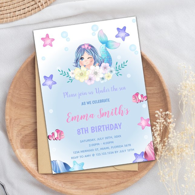 Floral Under the Sea Mermaid Invitations (Floral Under the sea Mermaid Invitations)