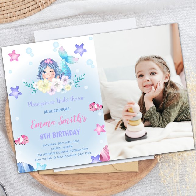 Floral Under the sea Mermaid Invitations w Photo (Floral Under the sea Mermaid Invitations w Photo)