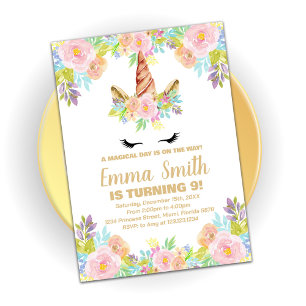 Floral Unicorn Birthday Invitation