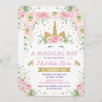 Floral Unicorn Birthday Invitation Pink Gold Party