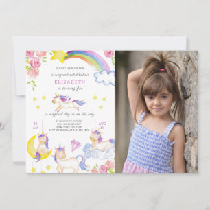 Floral Unicorn Birthday Invitation with Photo