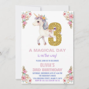 Floral Unicorn Birthday Invitations