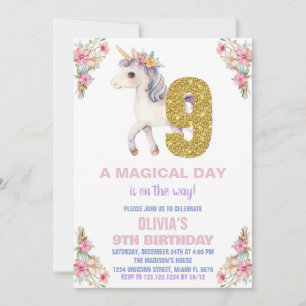 Floral Unicorn Birthday Invitations