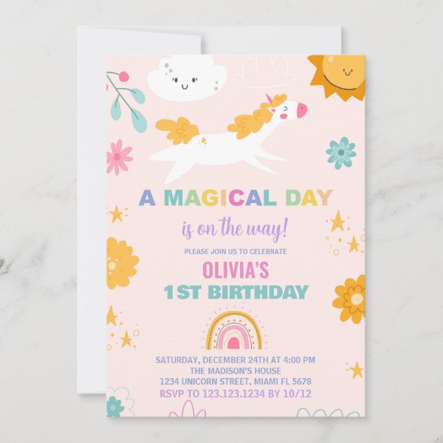 Floral Unicorn Birthday Invitations (Front)