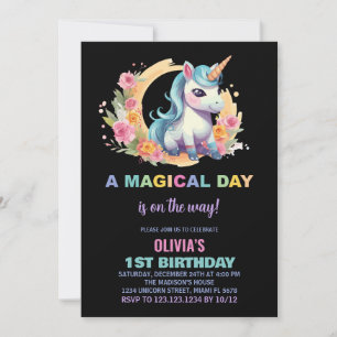 Floral Unicorn Birthday Invitations