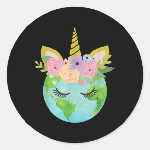 Floral Unicorn Earth - Earth Day T Shirt Classic Round Sticker