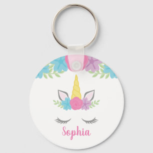 Floral Unicorn Face Personalised Key Ring