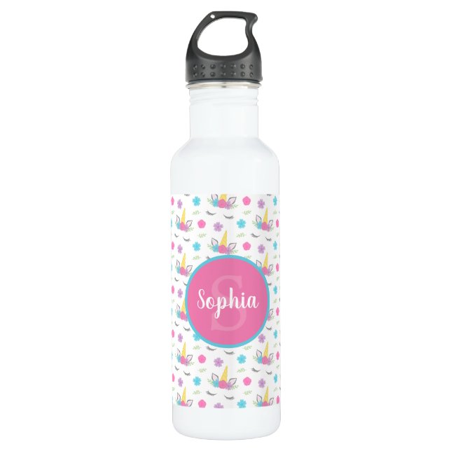 Floral Unicorn Face Personalised Monogram 710 Ml Water Bottle (Front)